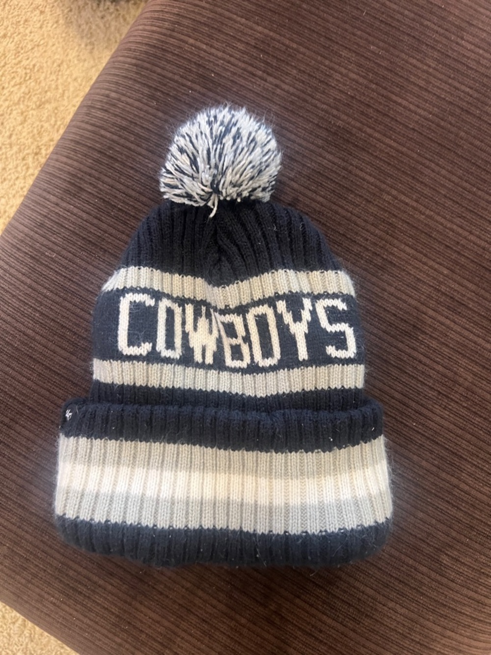 New Era Cowboys Navy and White Pom Beanie